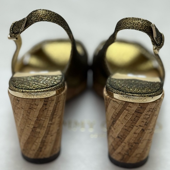 Jimmy Choo Gold Wedge Peep-Toe Sandals - Picture 4 of 6